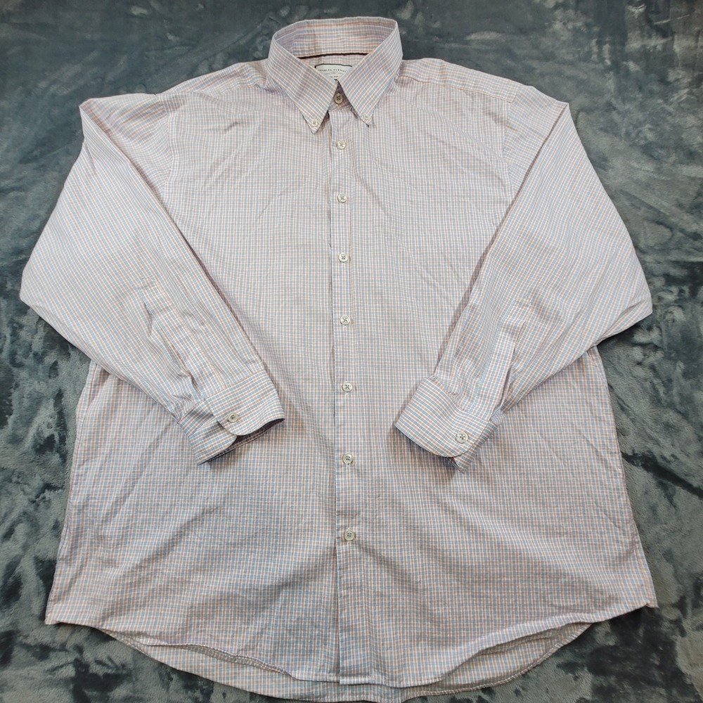 Charles Tyrwhitt Mens 18 35 Non-Iron Classic Fit Shirt Blue Orange Check Cotton